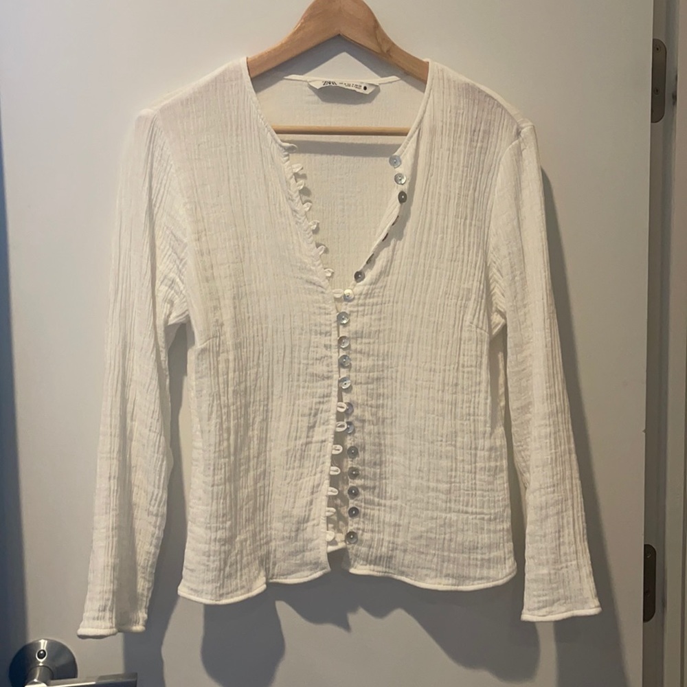 Zara mother of pearl button top
